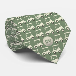 Green Golf Cart Monogram Golf Ball Krawatte