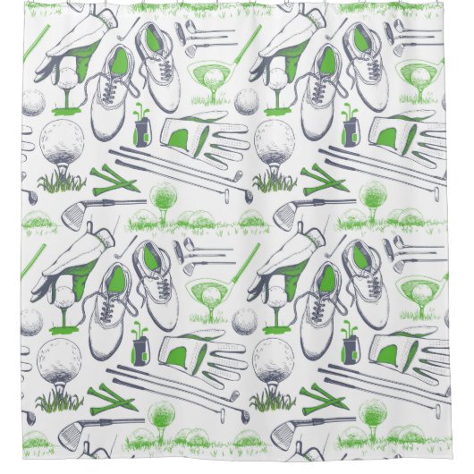 Green Golf Icons Muster Duschvorhang (Vorderseite)