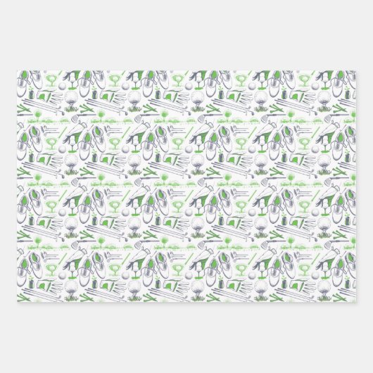 Green Golf Icons Muster Geschenkpapier Set (Vorderseite 2)
