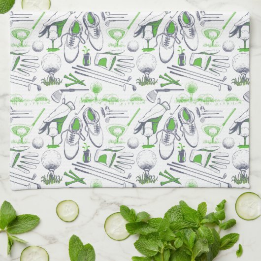Green Golf Icons Muster Geschirrtuch (Gefaltet)