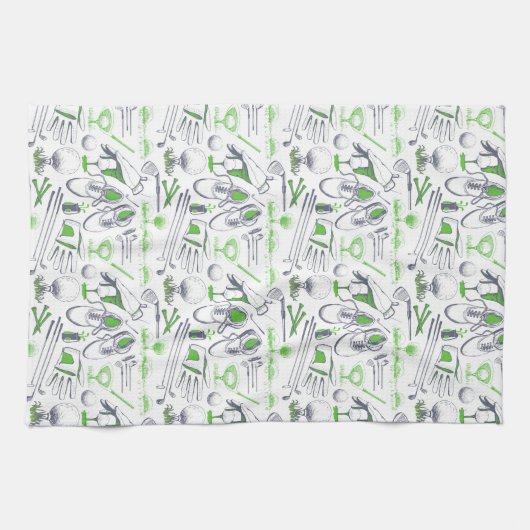 Green Golf Icons Muster Geschirrtuch (Horizontal)