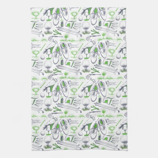 Green Golf Icons Muster Geschirrtuch (Vertikal)