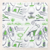 Green Golf Icons Muster Glasuntersetzer (Vorderseite)