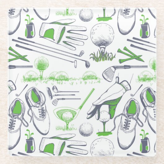 Green Golf Icons Muster Glasuntersetzer (Vorderseite)