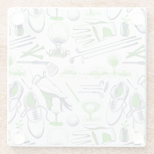 Green Golf Icons Muster Glasuntersetzer (Rückseite)