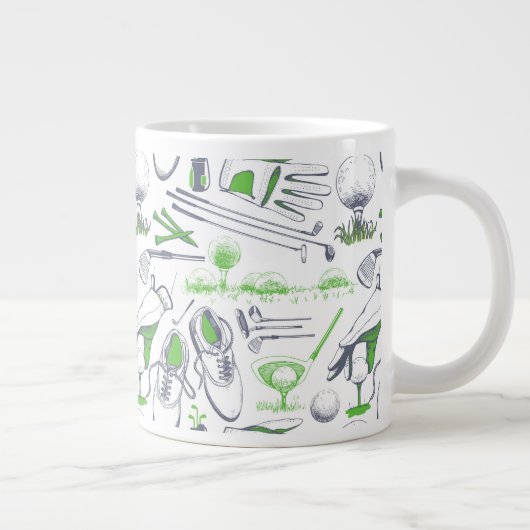 Green Golf Icons Muster Jumbo-Tasse (Rechts)