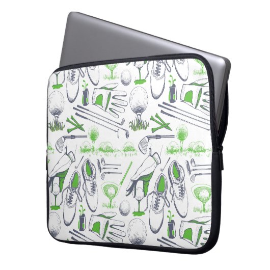 Green Golf Icons Muster Laptopschutzhülle (Vorderseite Links)