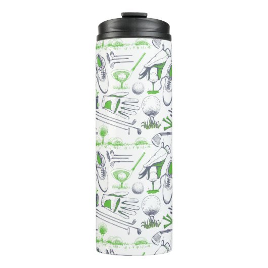 Green Golf Icons Muster Thermosbecher (Vorderseite)