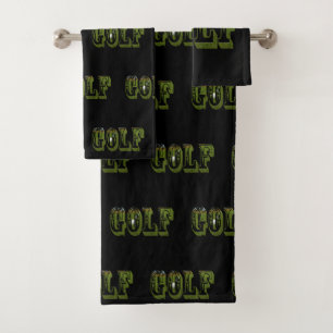 Green Golf Picture Logo auf Schwarz Badhandtuch Set
