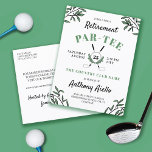 Green Golf Themed Pension Par-T-Shirt Postkarte<br><div class="desc">Eine golfthematische Ruhestandskarte in Weiß und Grün mit Grünpflanzen und einem Golfball und gekreuzten Golfklubs.</div>
