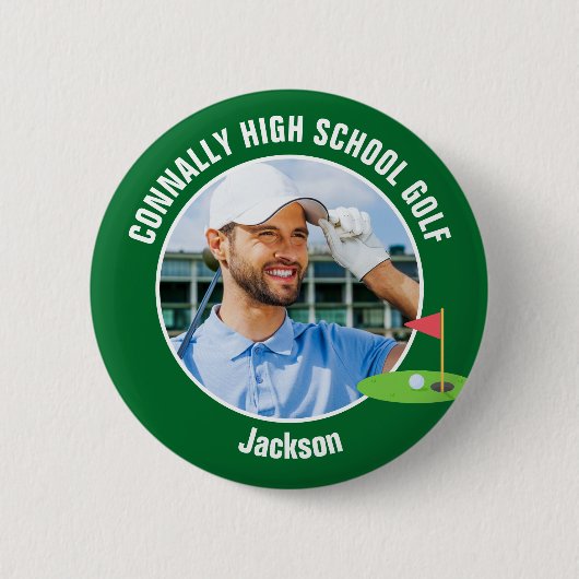 Green Golfer Photo High School Golf Team Button (Vorderseite)