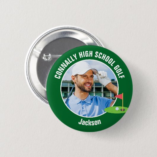 Green Golfer Photo High School Golf Team Button (Vorne & Hinten)