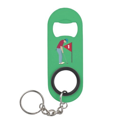 Green Golfer Putting Ball Mini Flaschenöffner (Vorderseite)