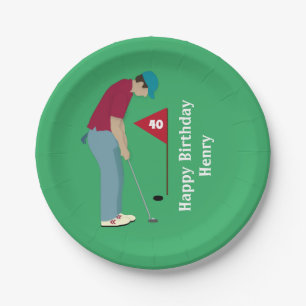 Green Golfer Putting Geburtstag  Pappteller
