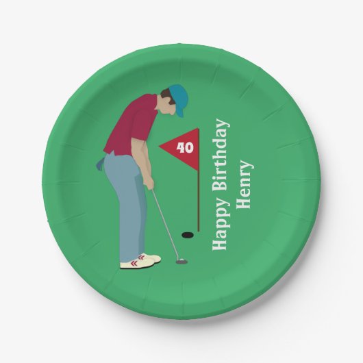 Green Golfer Putting Geburtstag Pappteller (Vorderseite)