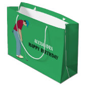 Green Golfer Themed Große Geschenktüte (Rückseite Schrägansicht)