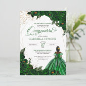 Green Gown Elegante Rose Afrolatina Quinceanera Einladung (Stehend Vorderseite)