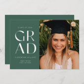 Green Grad Block Moderner Foto Abschluss Einladung (Vorne/Hinten)