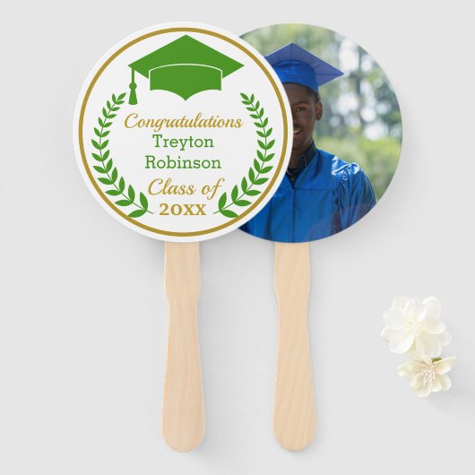 Green Grad Cap Abschluss Foto Hand Fan Fächer (Vorne und Hinten)