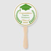 Green Grad Cap Abschluss Foto Hand Fan Fächer (Vorderseite)