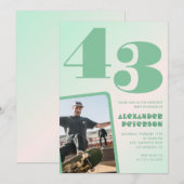 Green Gradient 43. Geburtstag Einladungen Boy Foto (Vorne/Hinten)