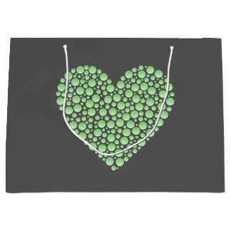 Green Gradient Heart Circles – Dark Grey Minimal  Große Geschenktüte