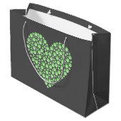 Green Gradient Heart Circles – Dark Grey Minimal  Große Geschenktüte (Rückseite Schrägansicht)