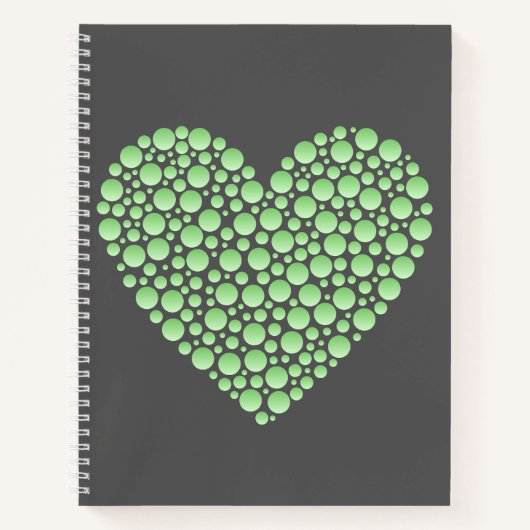 Green Gradient Heart Circles – Dark Grey Minimal Notizblock (Vorderseite)