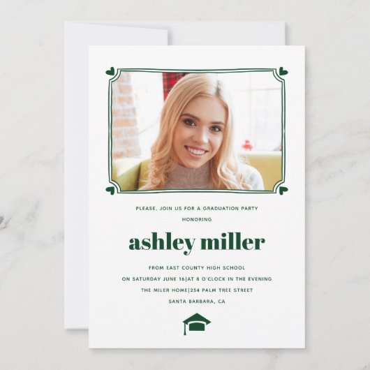 Green GRADUATE Class of 2025 Abschluss Foto Einladung (Rückseite)
