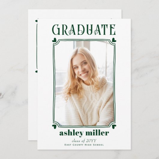 Green GRADUATE Class of 2025 Abschluss Foto Einladung (Vorne/Hinten)
