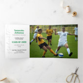 Green Graduate Script Modern Drei Foto Dreifach Gefaltete Einladung (Innenseite)