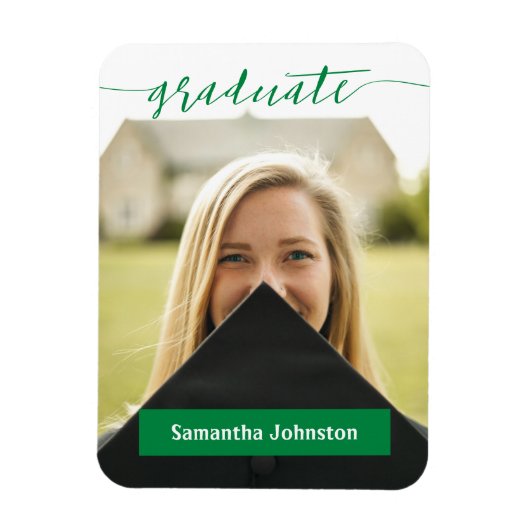 Green Graduate Script Modernes Foto Magnet (Vertikal)