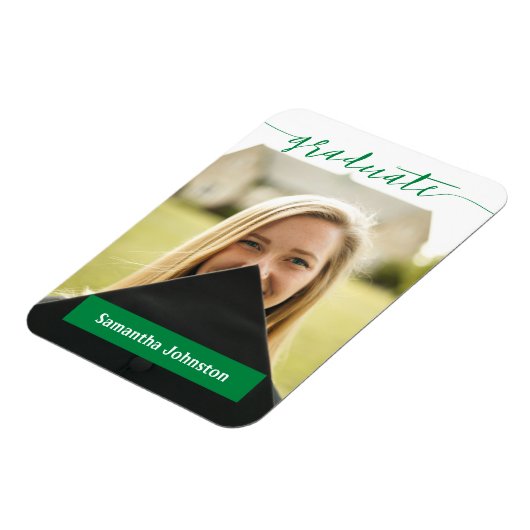 Green Graduate Script Modernes Foto Magnet (Linke Seite)