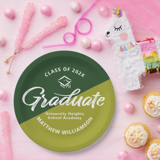 Green Graduation Bold Retro Script Cap Icon Simple Pappteller (Party)