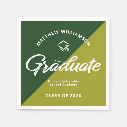 Green Graduation Bold Retro Script Cap Icon Simple Serviette (Vorderseite)