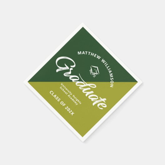 Green Graduation Bold Retro Script Cap Icon Simple Serviette (Ecke)