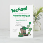 Green Graduation Cap Cowboy Boot Arrangement Einladung (Stehend Vorderseite)
