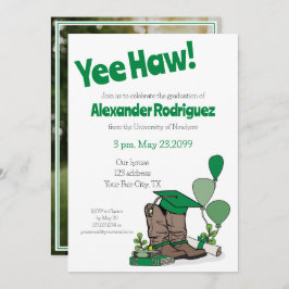 Green Graduation Cap Cowboy Boot Arrangement Einladung