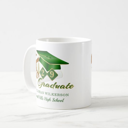 Green Graduation Cap Football Personalisiert Kaffeetasse (Vorderseite Links)