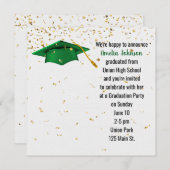 Green Graduation Cap mit Gold Confetti Einladung (Vorne/Hinten)