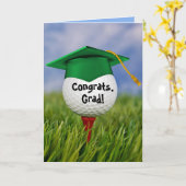 Green Graduation Cap on Golf Ball Karte (Gelbe Blume)
