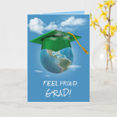 Green Graduation Cap on Planet Earth Karte (Gelbe Blume)