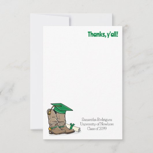 Green Graduation Cap und Cowboy Boot Dankeskarte (Vorderseite)