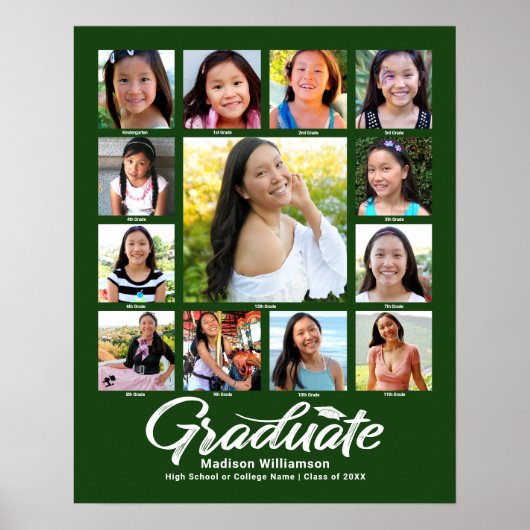 Green Graduation K–12 Photo Collage Script Modern Poster (Vorne)