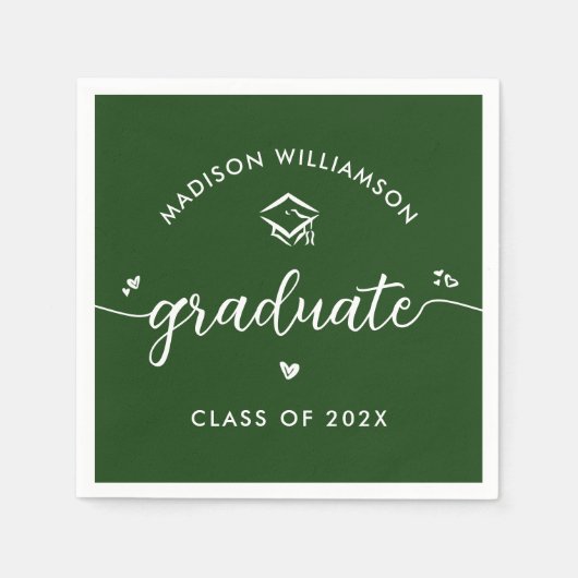 Green Graduation Script Hearts Cap Icon Fun Modern Serviette (Vorderseite)