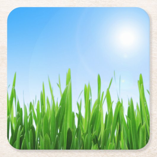 Green Grass And Sky Banner Rechteckiger Pappuntersetzer (Vorderseite)