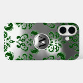 GREEN GRAU WHITE DAMASK GEMSTONE MONOGRAM Floral Case-Mate iPhone Hülle (Rückseite (Horizontal))