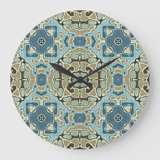 Green Gray Aquamarin Blue Ochre Angesagter Bohemis Große Wanduhr (Vorderseite)