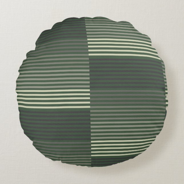 Green, Gray, Black, Cream Stripes Rundes Kissen (Vorderseite)