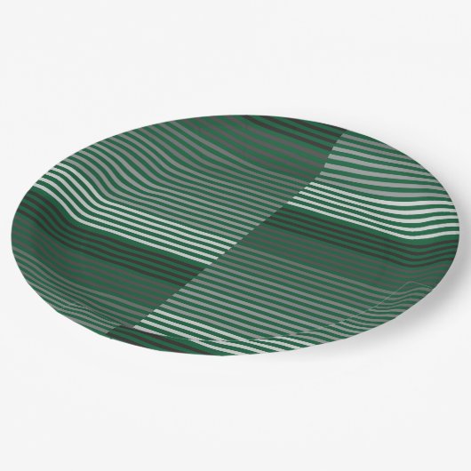 Green, Gray, Black, White Stripes Pappteller (Schrägansicht)